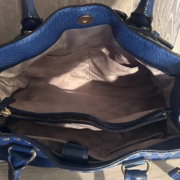 Michael Kors Dark Blue Satchel with Gold Accents